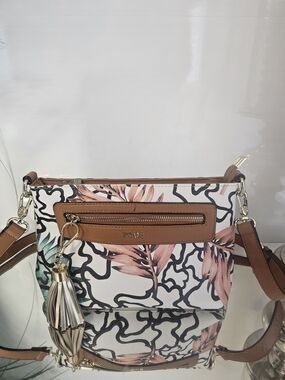 Tous Kaos Floral Leather-Trim Crossbody in Brown, Pink and Green